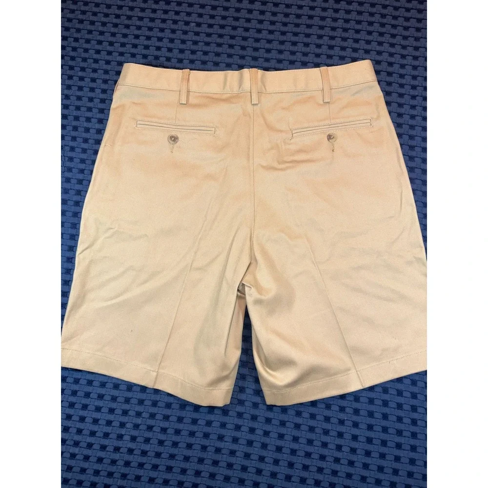Lands End Shorts Mens 34 Flat Front Tan Khaki Cotton Traditional Walking Chino